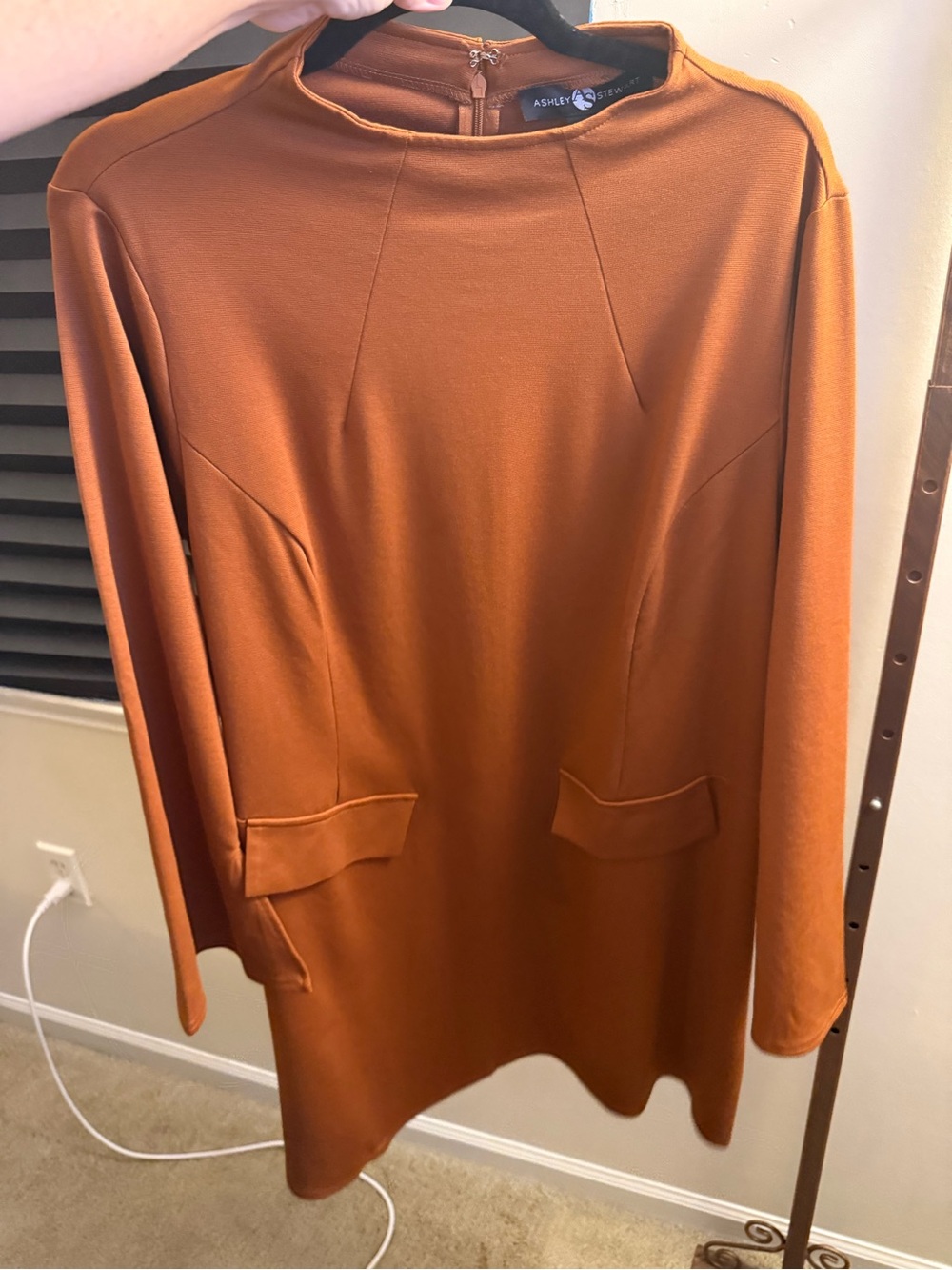 Ashley Stewart Rust Long-Sleeve Shift Dress
